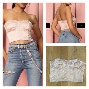 Superdown X Draya Michele Rebecca Corset Top in Nude